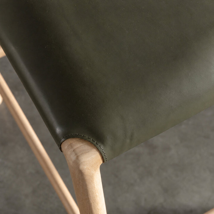 CASONI PADDED BAR CHAIR  |  SMOKE HAZE WASH TEAK + OLIVE LEAF LEATHER