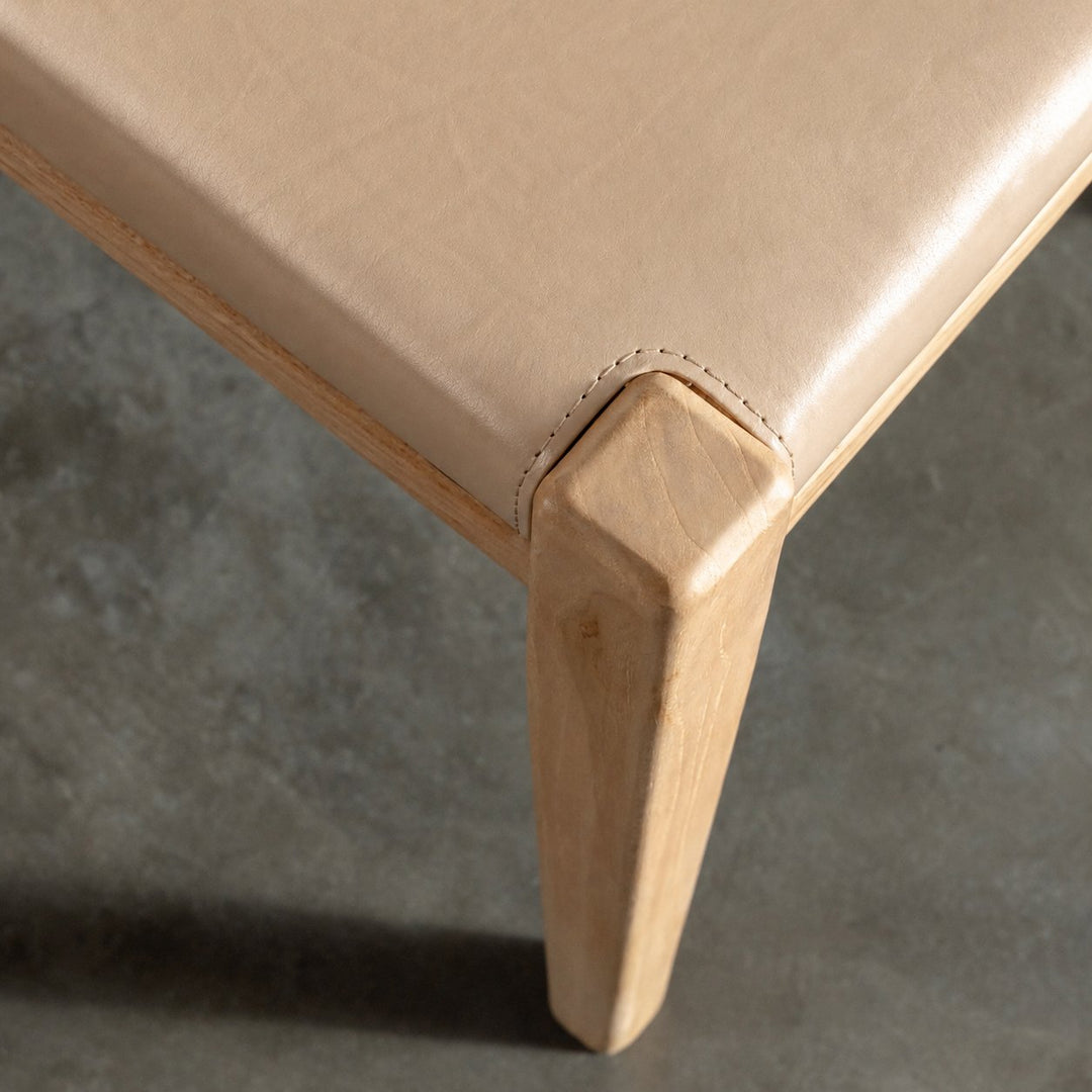 CASONI PADDED BENCH SEAT  |  SMOKE HAZE WASH TEAK + LIGHT TAUPE LEATHER