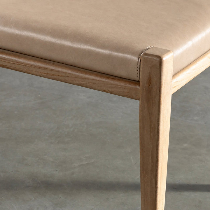 CASONI PADDED BENCH SEAT  |  SMOKE HAZE WASH TEAK + LIGHT TAUPE LEATHER