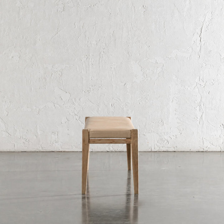 CASONI PADDED BENCH SEAT  |  SMOKE HAZE WASH TEAK + LIGHT TAUPE LEATHER