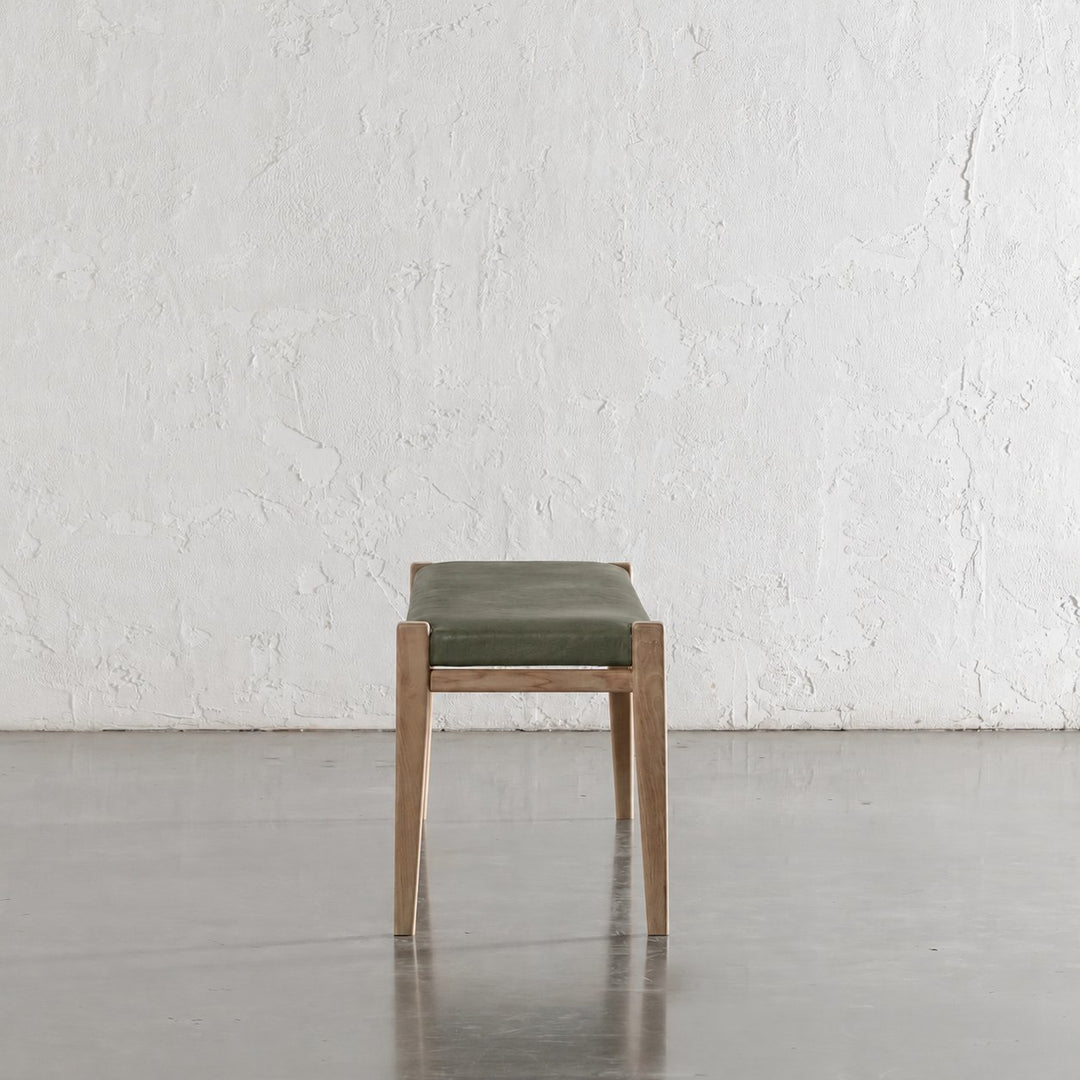 CASONI PADDED BENCH SEAT  |  SMOKE HAZE WASH TEAK + OLIVE LEAF LEATHER