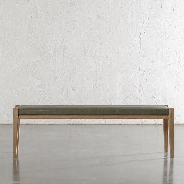 CASONI PADDED BENCH SEAT  |  SMOKE HAZE WASH TEAK + OLIVE LEAF LEATHER
