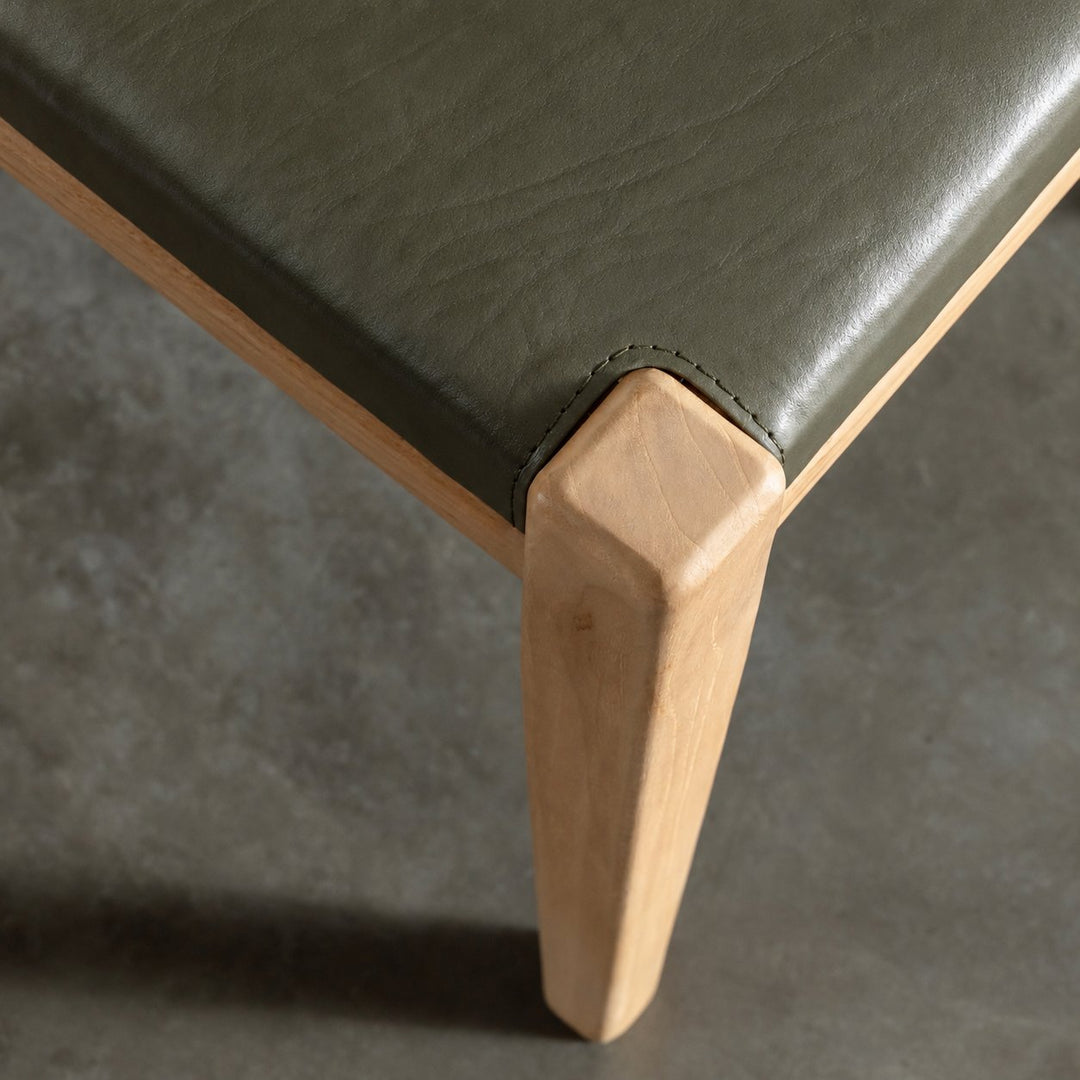 CASONI PADDED BENCH SEAT  |  SMOKE HAZE WASH TEAK + OLIVE LEAF LEATHER