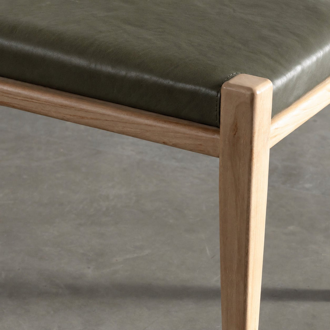 CASONI PADDED BENCH SEAT  |  SMOKE HAZE WASH TEAK + OLIVE LEAF LEATHER