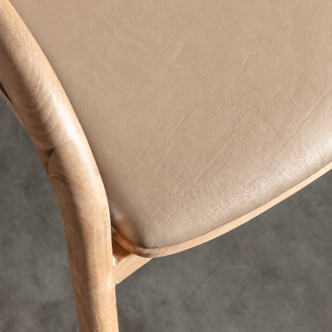 CASONI ROUNDED PADDED DINING CHAIR  |  SMOKE HAZE WASH TEAK + LIGHT TAUPE LEATHER