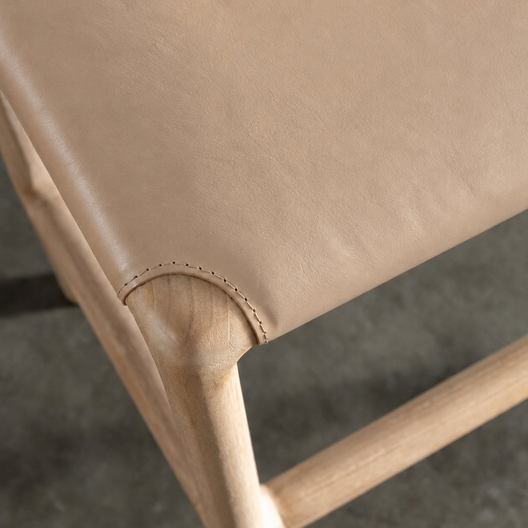CASONI SQUARE PADDED COUNTER STOOL  |  SMOKE HAZE WASH TEAK + LIGHT TAUPE LEATHER
