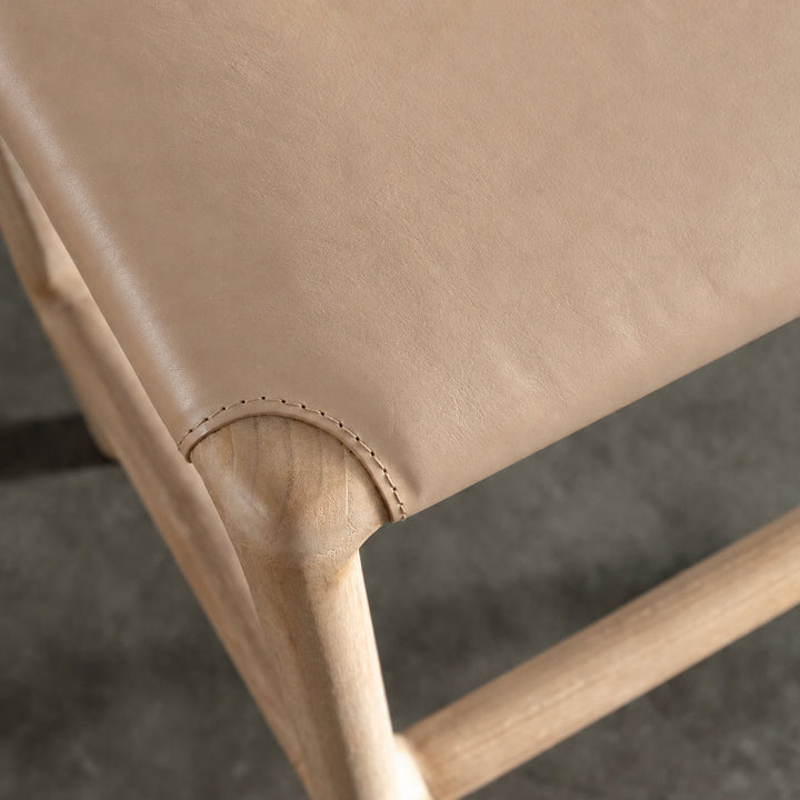 CASONI SQUARE PADDED COUNTER STOOL  |  SMOKE HAZE WASH TEAK + LIGHT TAUPE LEATHER