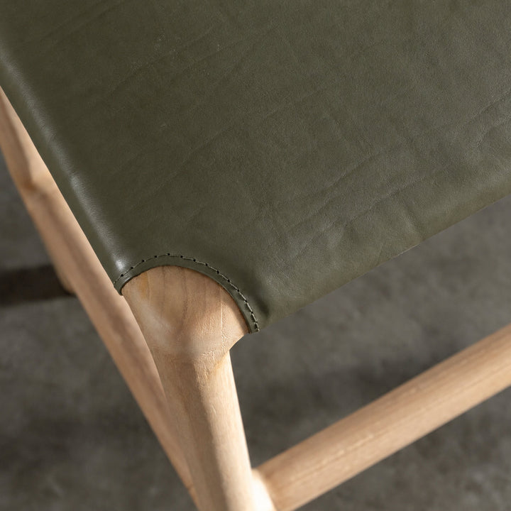 CASONI SQUARE PADDED COUNTER STOOL  |  SMOKE HAZE WASH TEAK + OLIVE LEAF LEATHER