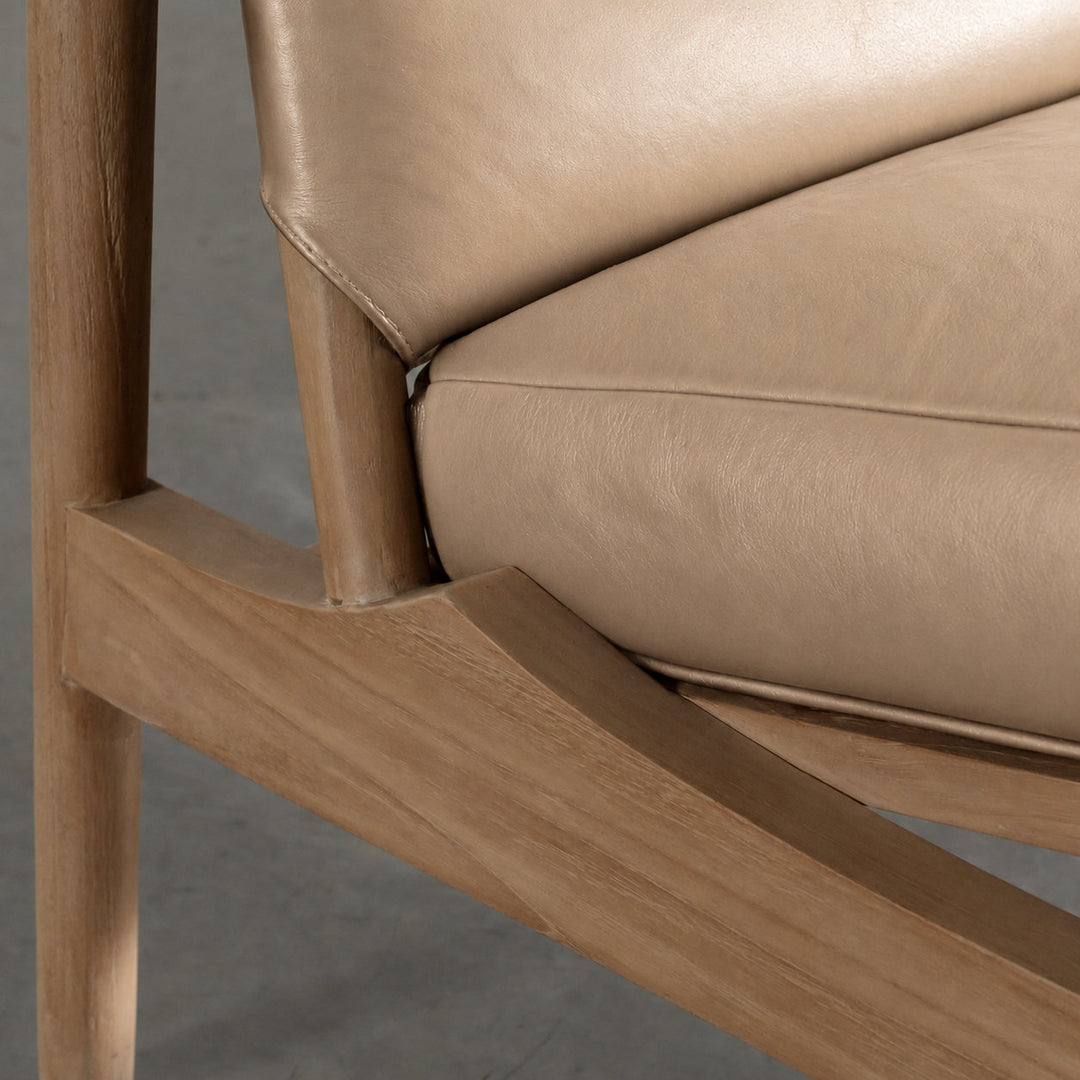 CASONI VINCENZA PADDED ARMCHAIR  |  SMOKE HAZE WASH TEAK + LIGHT TAUPE LEATHER