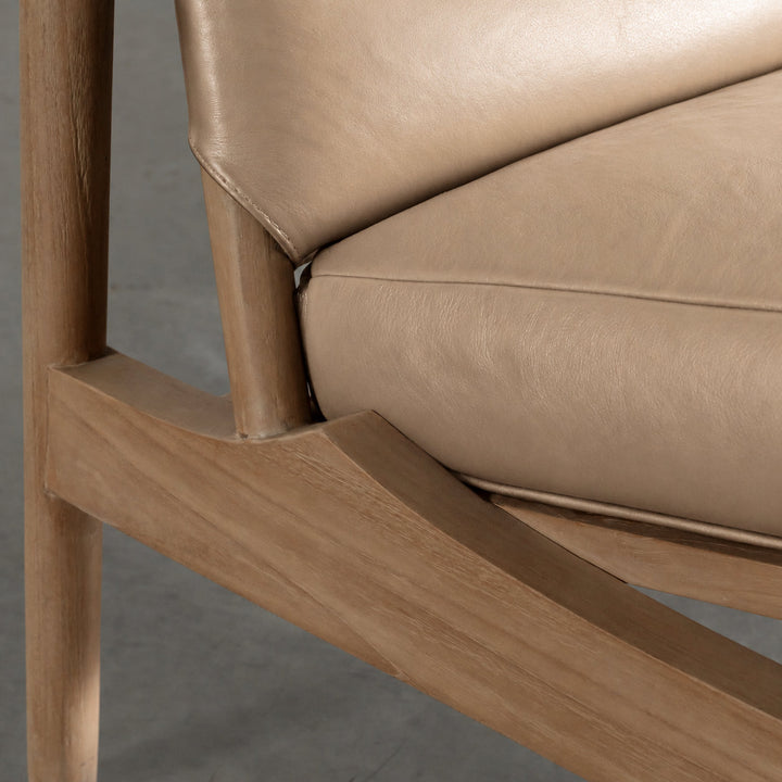 CASONI VINCENZA PADDED ARMCHAIR  |  SMOKE HAZE WASH TEAK + LIGHT TAUPE LEATHER
