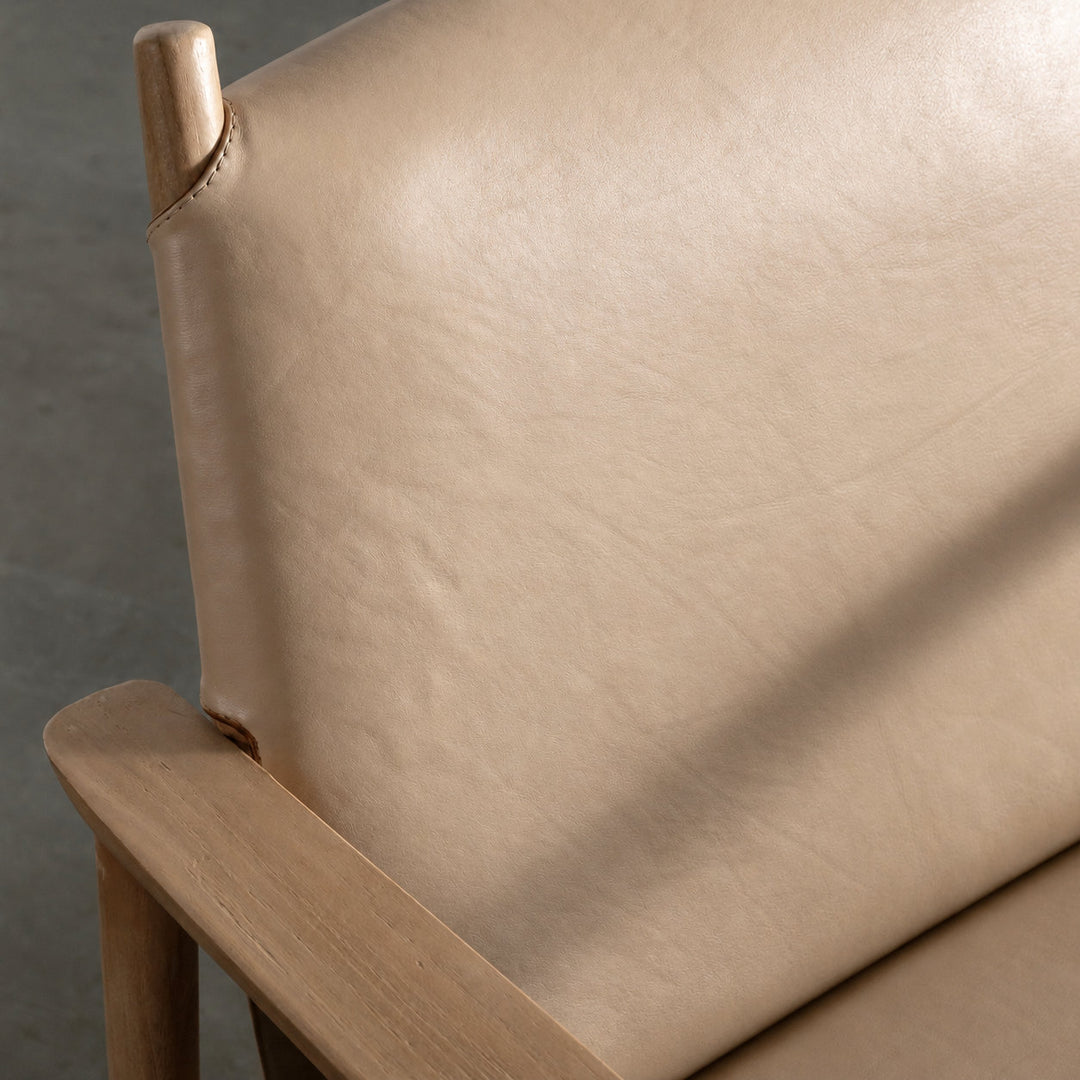 CASONI VINCENZA PADDED ARMCHAIR  |  SMOKE HAZE WASH TEAK + LIGHT TAUPE LEATHER