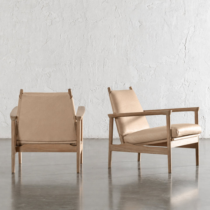 CASONI VINCENZA PADDED ARMCHAIR  |  SMOKE HAZE WASH TEAK + LIGHT TAUPE LEATHER