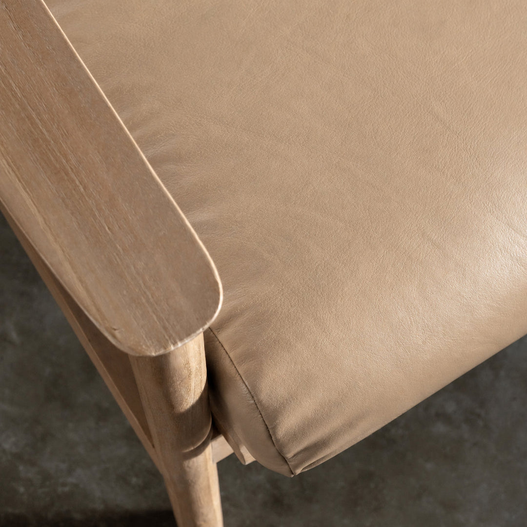 CASONI VINCENZA PADDED ARMCHAIR  |  SMOKE HAZE WASH TEAK + LIGHT TAUPE LEATHER