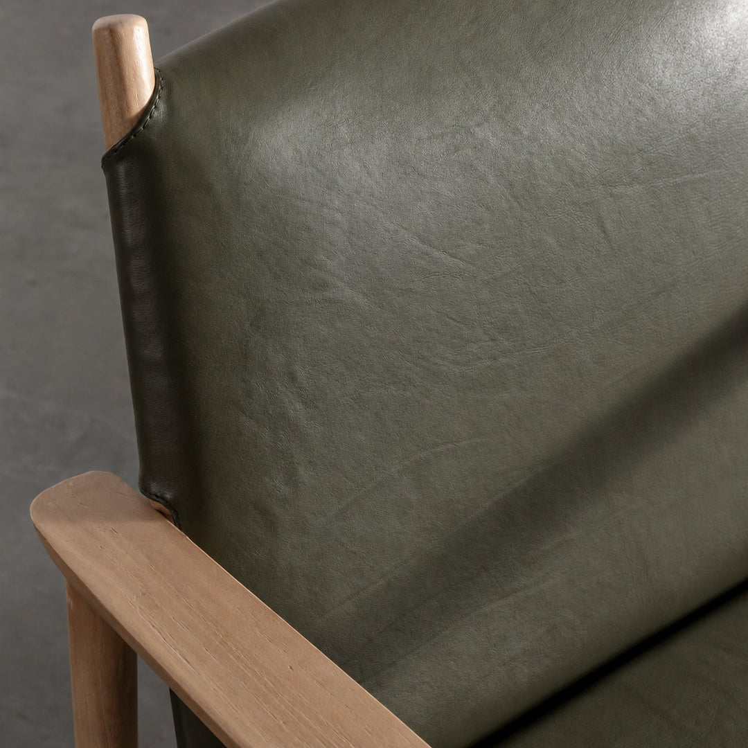 CASONI VINCENZA PADDED ARMCHAIR  |  SMOKE HAZE WASH TEAK + OLIVE LEAF LEATHER
