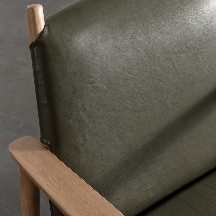 CASONI VINCENZA PADDED ARMCHAIR  |  SMOKE HAZE WASH TEAK + OLIVE LEAF LEATHER