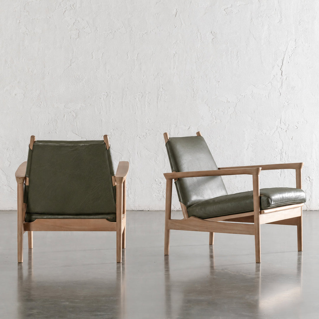 CASONI VINCENZA PADDED ARMCHAIR  |  SMOKE HAZE WASH TEAK + OLIVE LEAF LEATHER