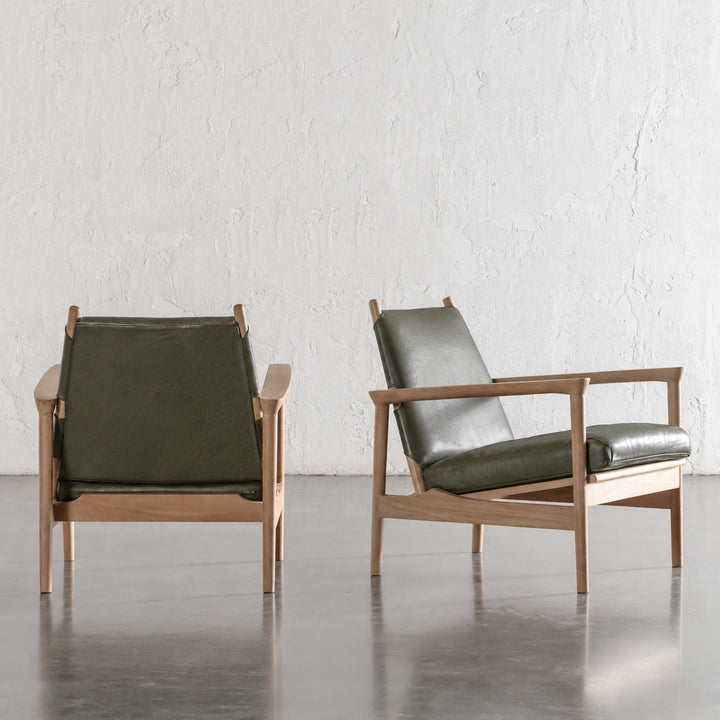 CASONI VINCENZA PADDED ARMCHAIR  |  SMOKE HAZE WASH TEAK + OLIVE LEAF LEATHER