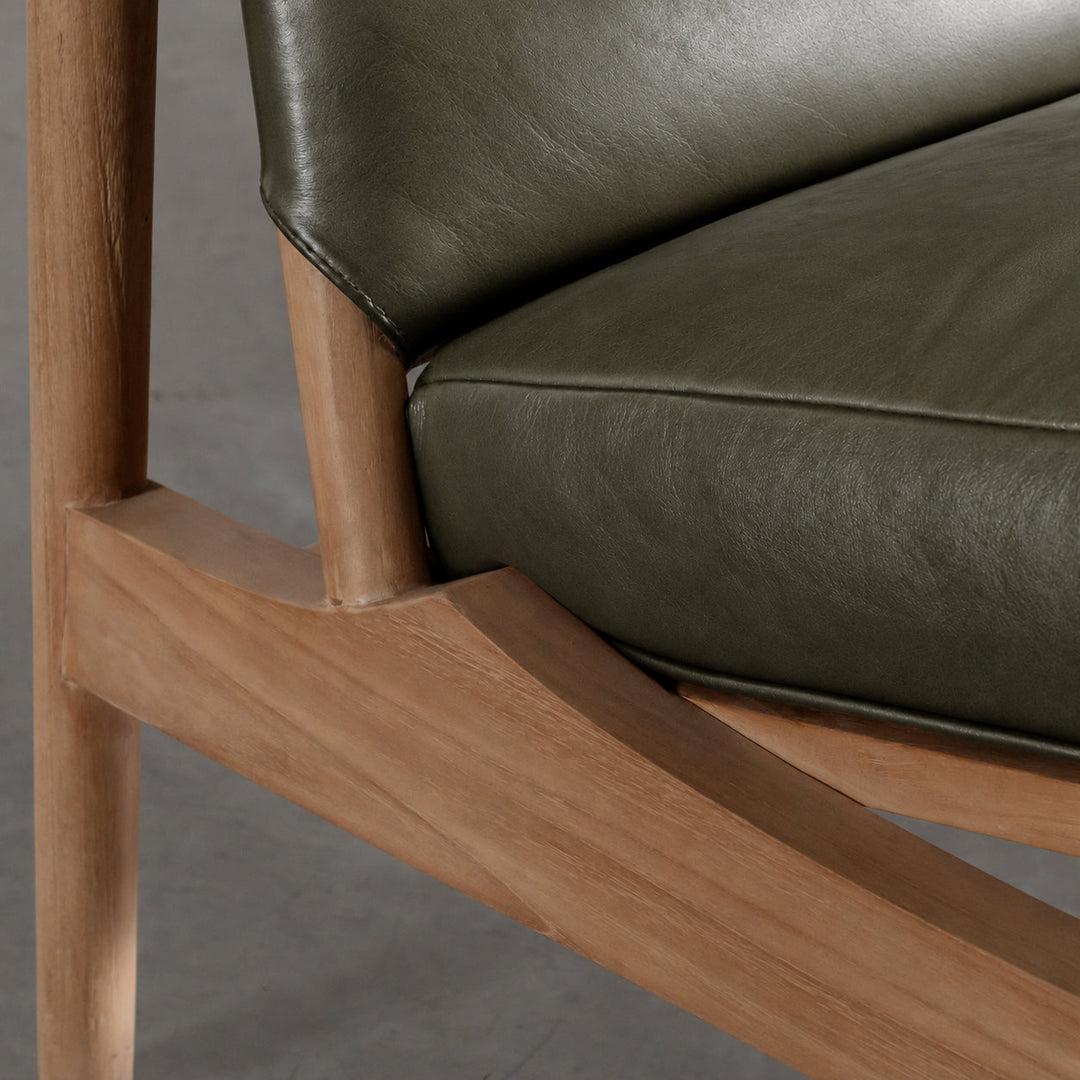 CASONI VINCENZA PADDED ARMCHAIR  |  SMOKE HAZE WASH TEAK + OLIVE LEAF LEATHER