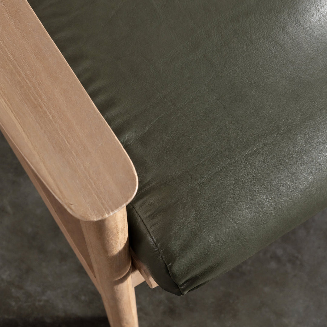 CASONI VINCENZA PADDED ARMCHAIR  |  SMOKE HAZE WASH TEAK + OLIVE LEAF LEATHER