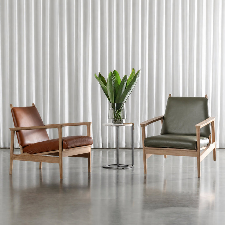 CASONI VINCENZA PADDED ARMCHAIR  |  SMOKE HAZE WASH TEAK + OLIVE LEAF LEATHER