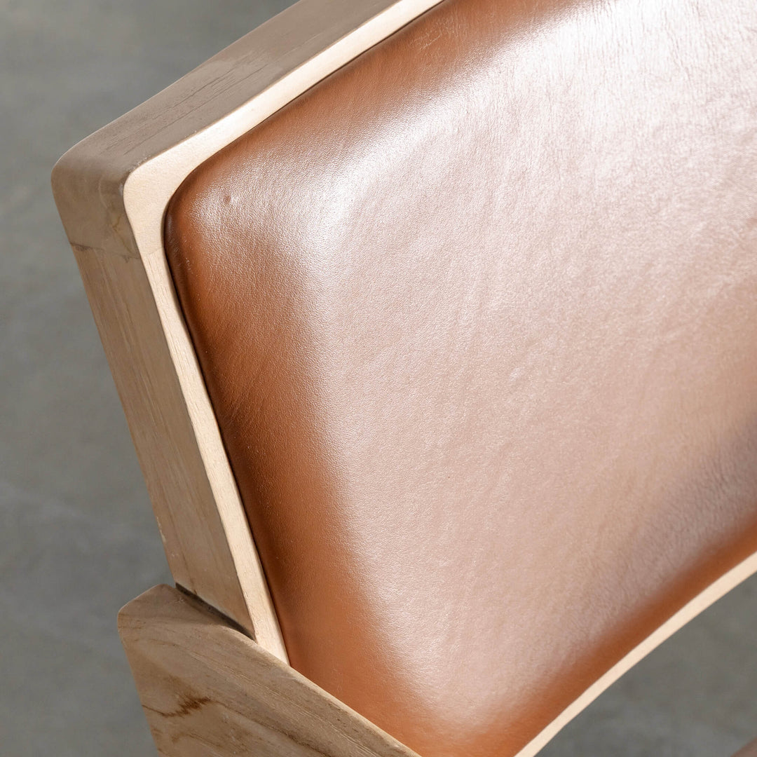 CASONI ARMED PADDED DINING CHAIR  |  SMOKE HAZE WASH TEAK + COCOA TAN LEATHER