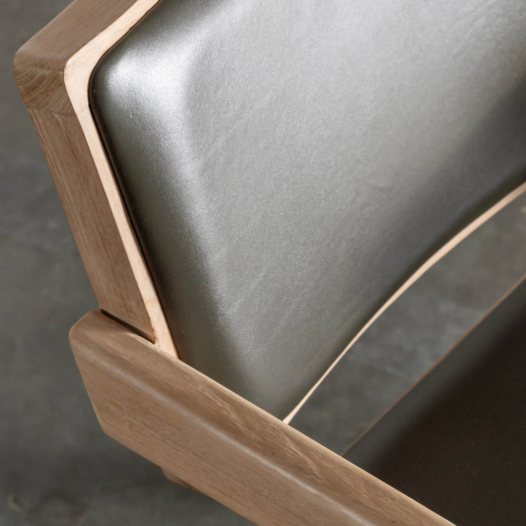 CASONI ARMED PADDED DINING CHAIR  |  SMOKE HAZE WASH TEAK + OLIVE LEAF LEATHER