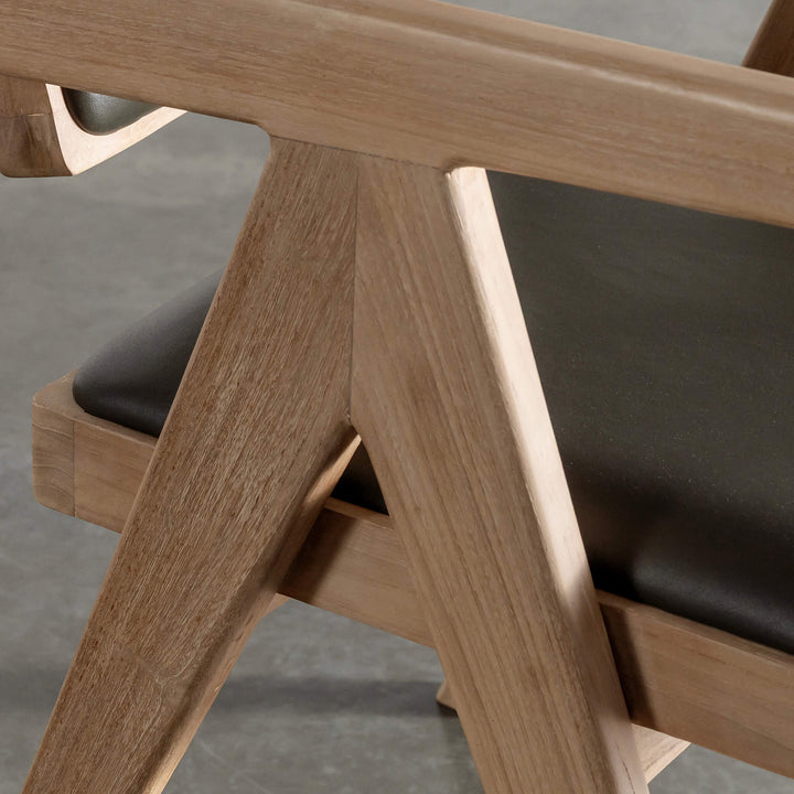CASONI ARMED PADDED DINING CHAIR  |  SMOKE HAZE WASH TEAK + OLIVE LEAF LEATHER