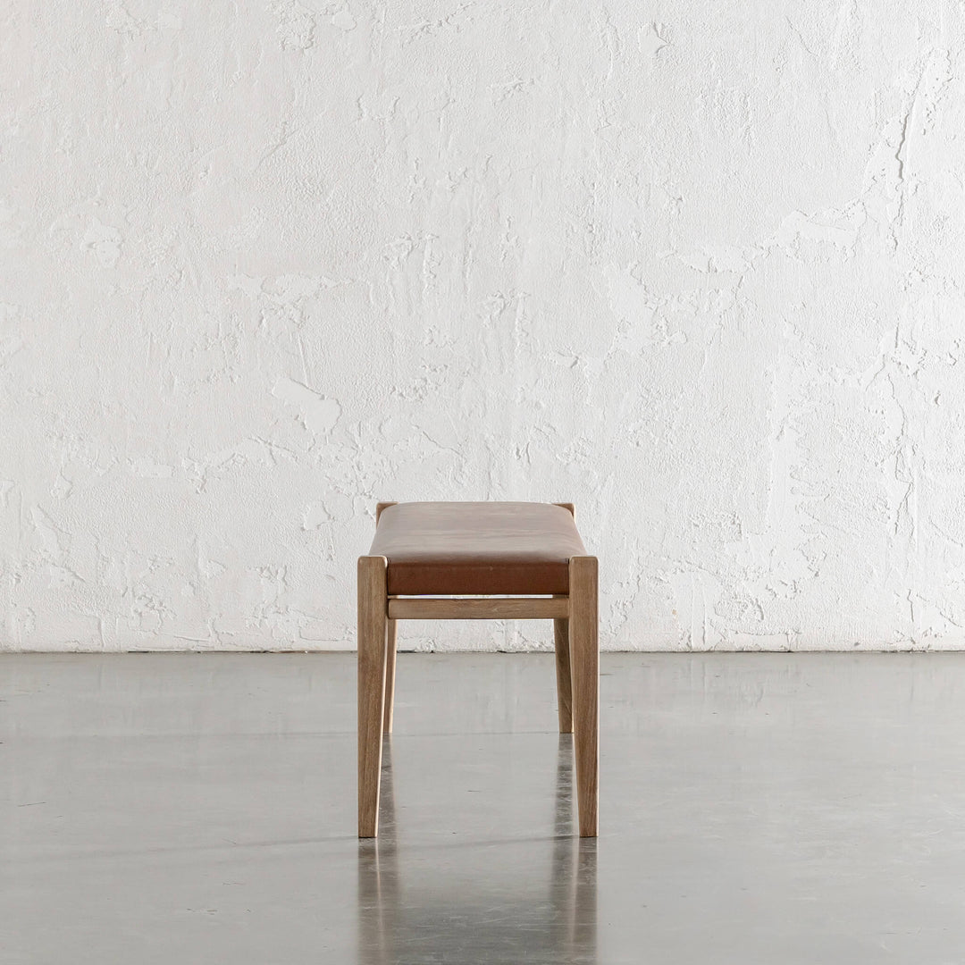 CASONI BENCH SEAT  |  SMOKE HAZE WASH TEAK + COCOA TAN LEATHER