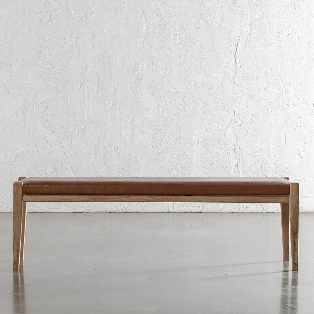 CASONI BENCH SEAT  |  SMOKE HAZE WASH TEAK + COCOA TAN LEATHER
