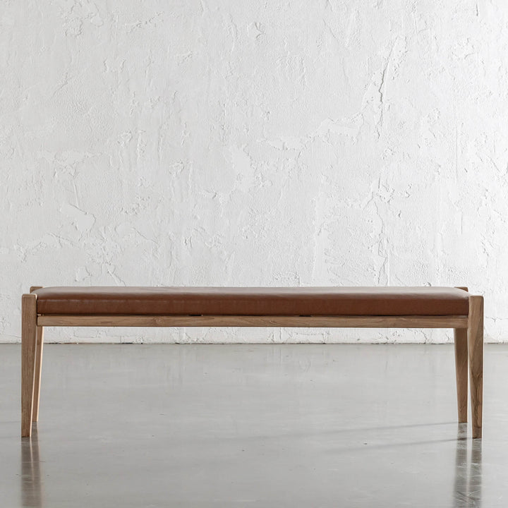 CASONI BENCH SEAT  |  SMOKE HAZE WASH TEAK + COCOA TAN LEATHER