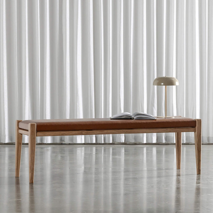 CASONI BENCH SEAT  |  SMOKE HAZE WASH TEAK + COCOA TAN LEATHER