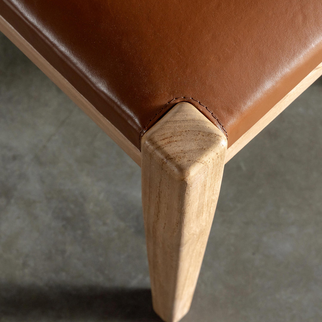 CASONI BENCH SEAT  |  SMOKE HAZE WASH TEAK + COCOA TAN LEATHER