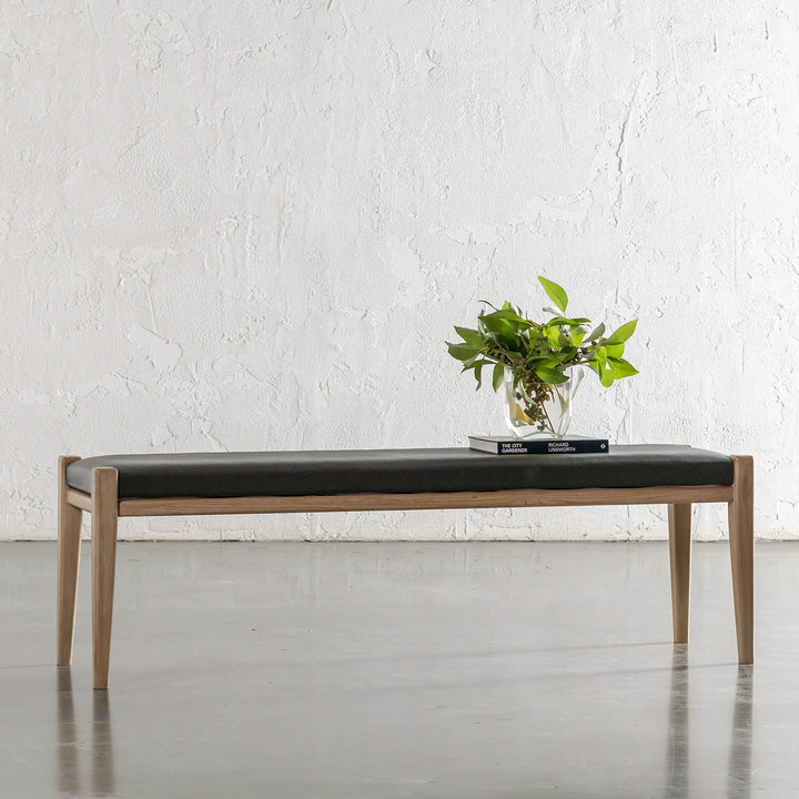 CASONI BENCH SEAT  |  SMOKE HAZE WASH TEAK + OLIVE LEAF LEATHER
