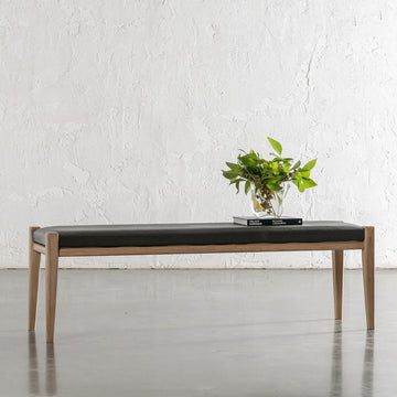 CASONI BENCH SEAT  |  SMOKE HAZE WASH TEAK + OLIVE LEAF LEATHER