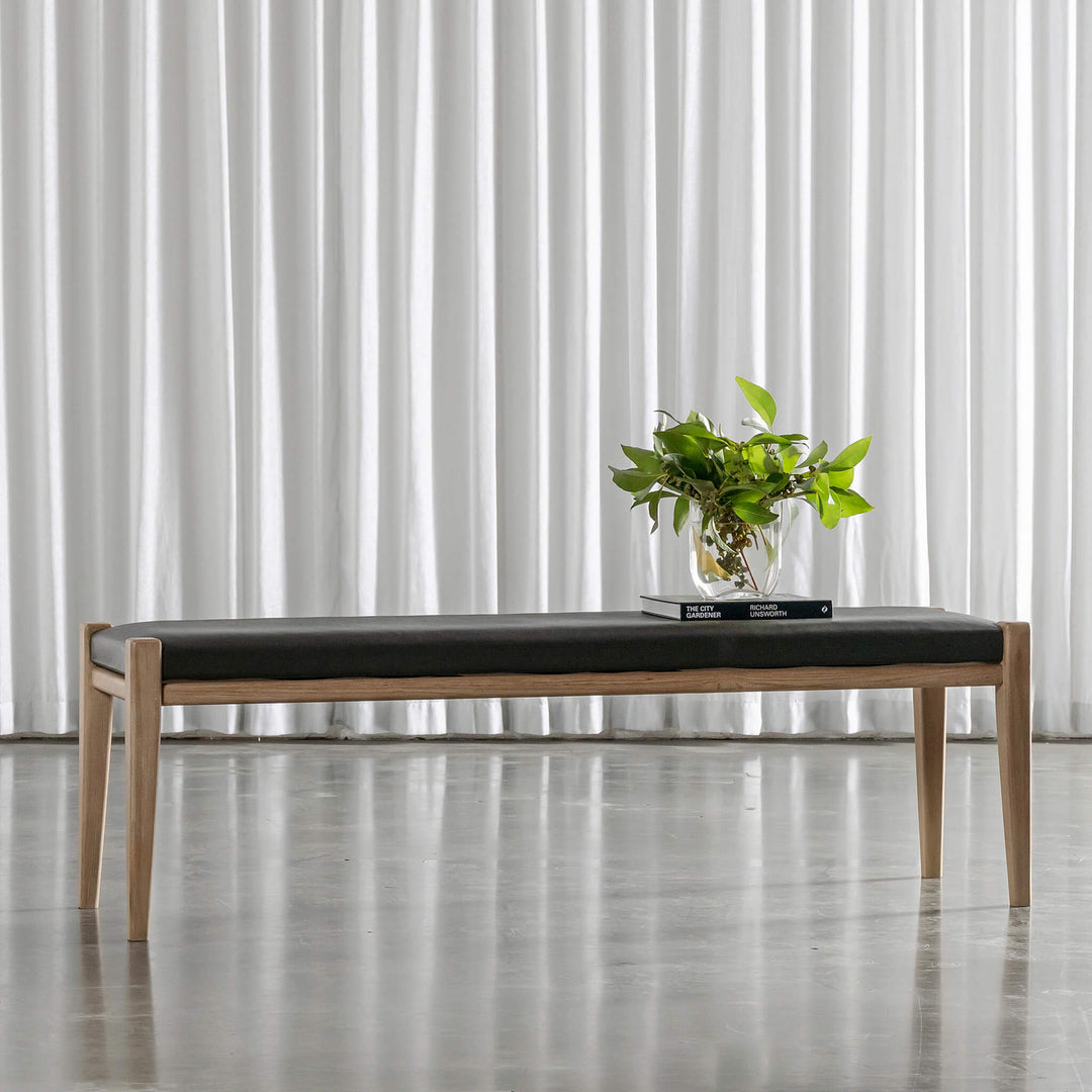 CASONI BENCH SEAT  |  SMOKE HAZE WASH TEAK + OLIVE LEAF LEATHER