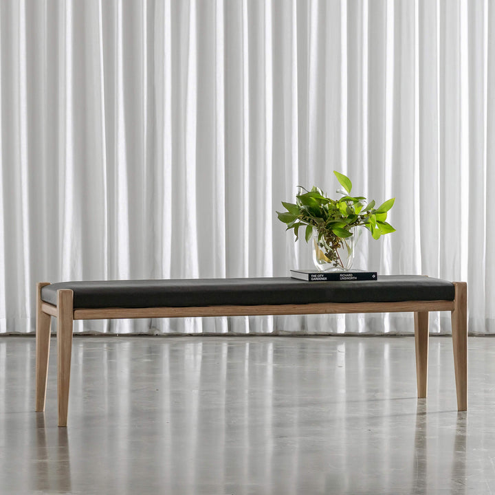 CASONI BENCH SEAT  |  SMOKE HAZE WASH TEAK + OLIVE LEAF LEATHER