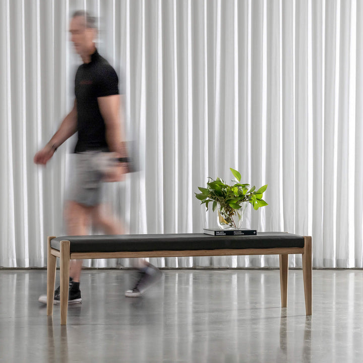 CASONI BENCH SEAT  |  SMOKE HAZE WASH TEAK + OLIVE LEAF LEATHER
