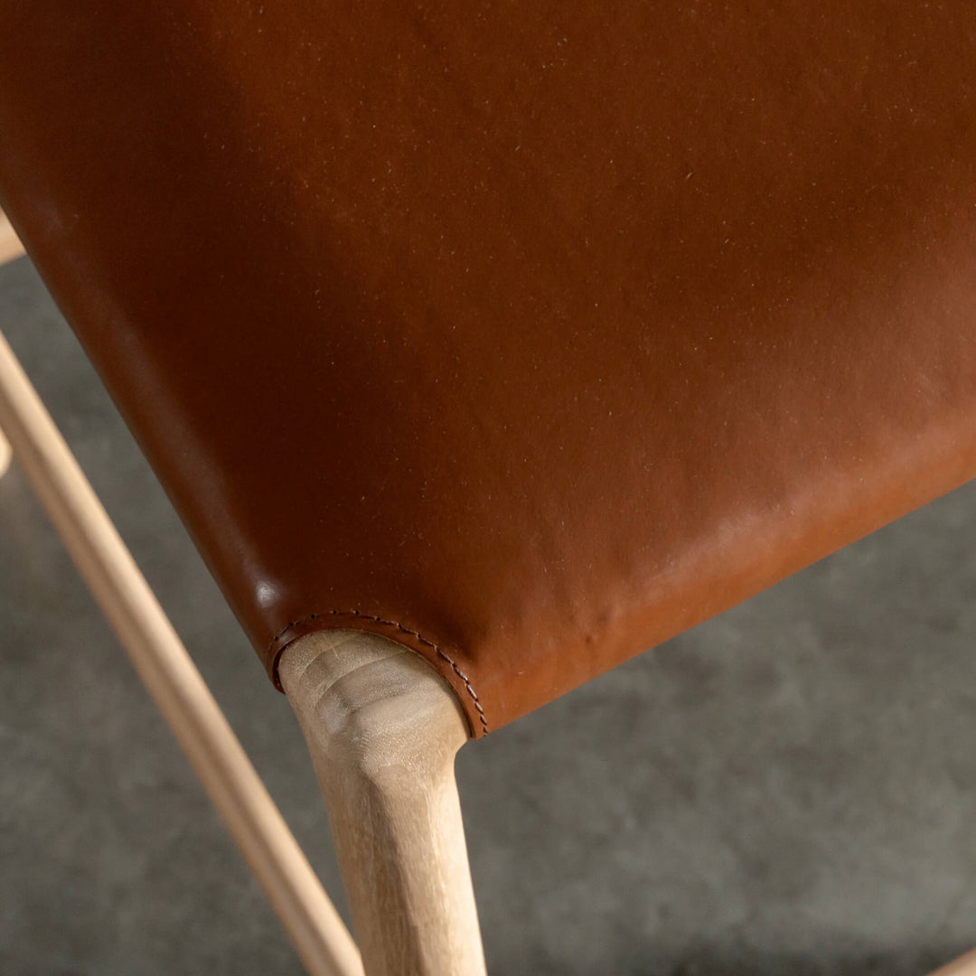 CASONI PADDED BAR CHAIR  |  SMOKE HAZE WASH TEAK + COCOA TAN LEATHER