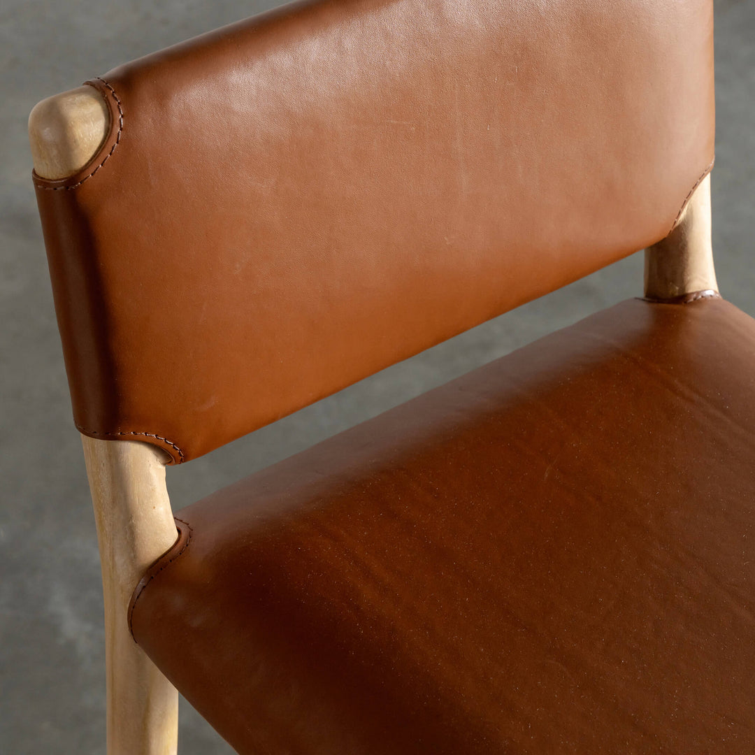CASONI PADDED BAR CHAIR  |  SMOKE HAZE WASH TEAK + COCOA TAN LEATHER