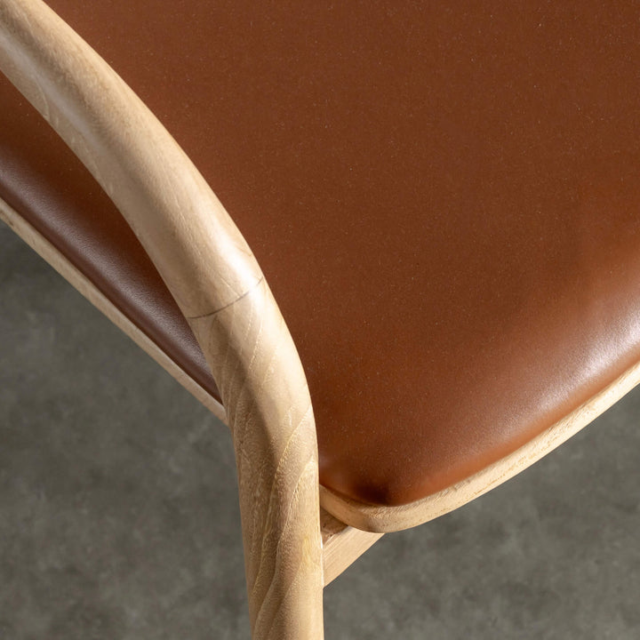 CASONI ROUNDED PADDED DINING CHAIR  |  SMOKE HAZE WASH TEAK + COCOA TAN LEATHER