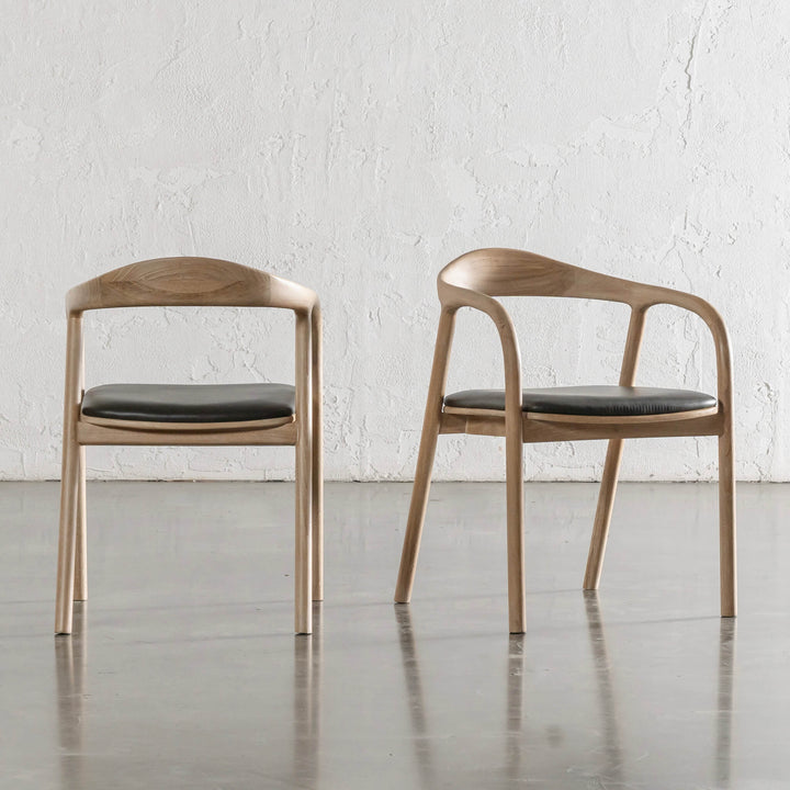 CASONI ROUNDED DINING CHAIR  |  SMOKE HAZE WASH TEAK + OLIVE LEAF LEATHER