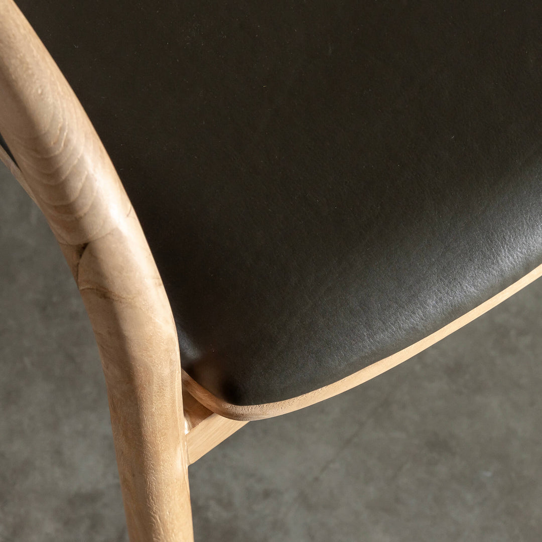 CASONI ROUNDED DINING CHAIR  |  SMOKE HAZE WASH TEAK + OLIVE LEAF LEATHER
