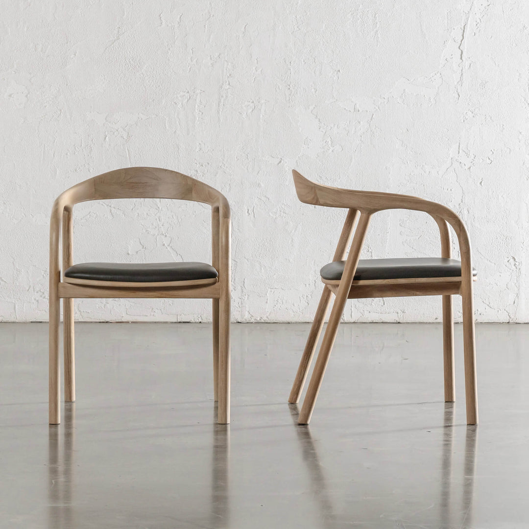 CASONI ROUNDED DINING CHAIR  |  SMOKE HAZE WASH TEAK + OLIVE LEAF LEATHER