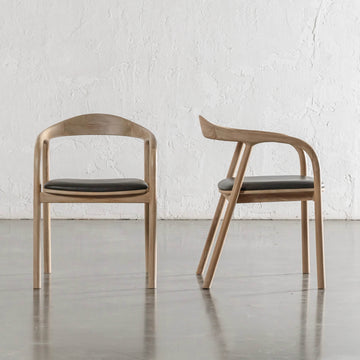 CASONI ROUNDED DINING CHAIR  |  SMOKE HAZE WASH TEAK + OLIVE LEAF LEATHER