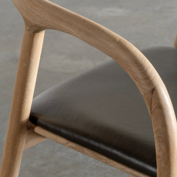 CASONI ROUNDED DINING CHAIR  |  SMOKE HAZE WASH TEAK + OLIVE LEAF LEATHER
