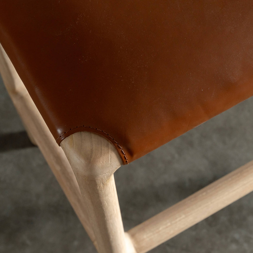 CASONI SQUARE PADDED COUNTER STOOL  |  SMOKE HAZE WASH TEAK + COCOA TAN LEATHER