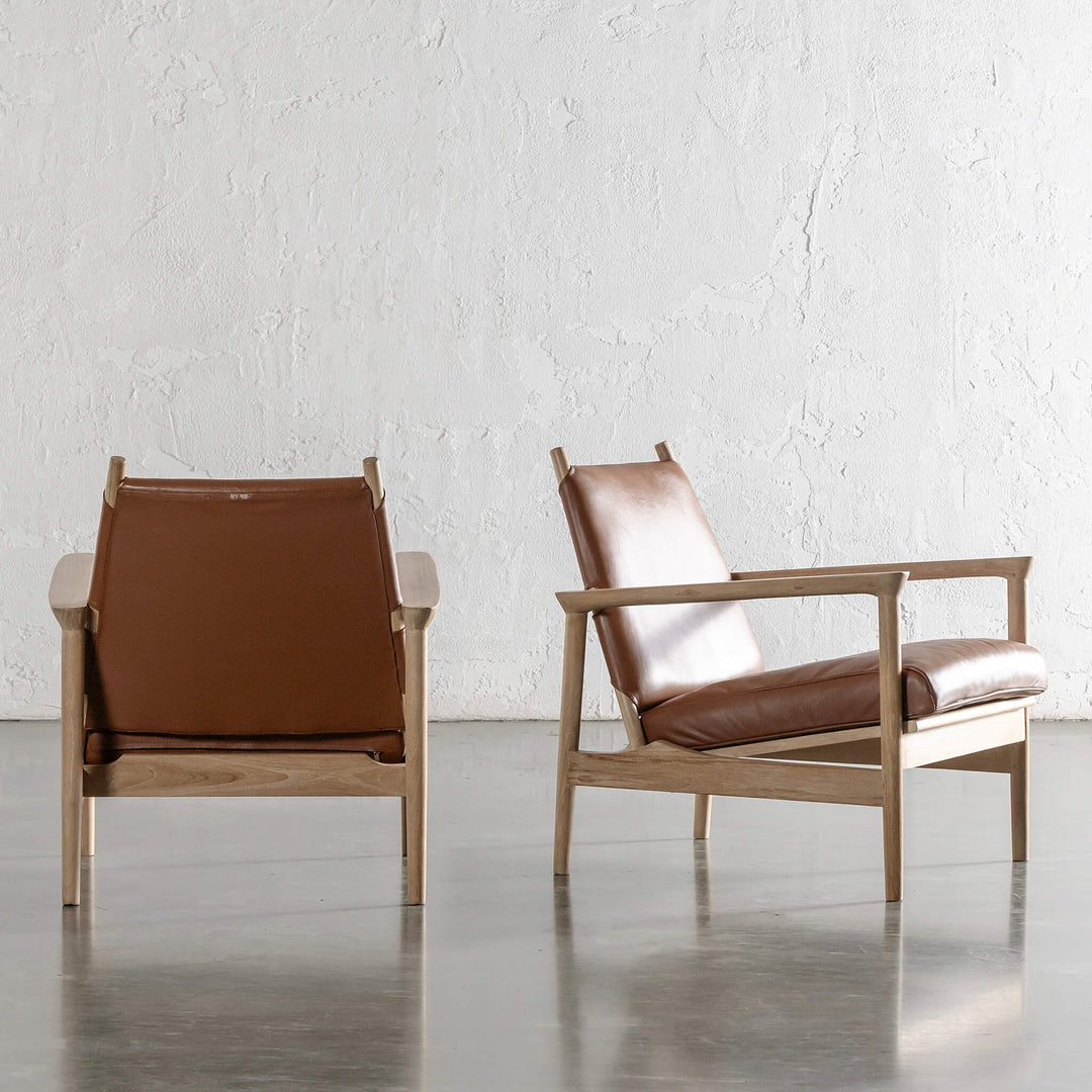 CASONI VINCENZA PADDED ARMCHAIR  |  SMOKE HAZE WASH TEAK + COCOA TAN LEATHER