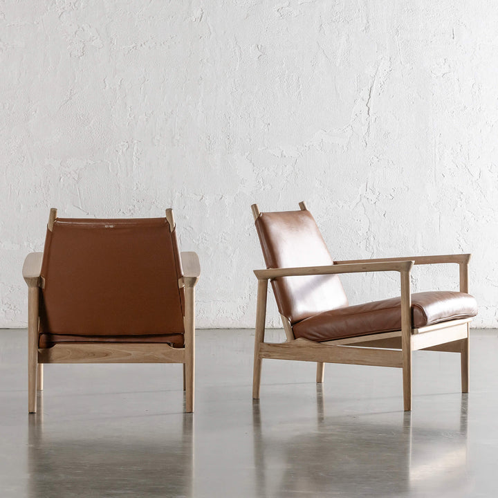 CASONI VINCENZA PADDED ARMCHAIR  |  SMOKE HAZE WASH TEAK + COCOA TAN LEATHER