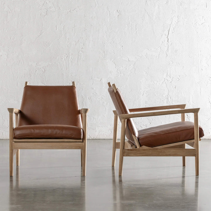 CASONI VINCENZA PADDED ARMCHAIR  |  SMOKE HAZE WASH TEAK + COCOA TAN LEATHER