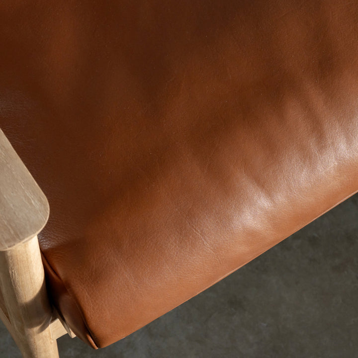 CASONI VINCENZA PADDED ARMCHAIR  |  SMOKE HAZE WASH TEAK + COCOA TAN LEATHER